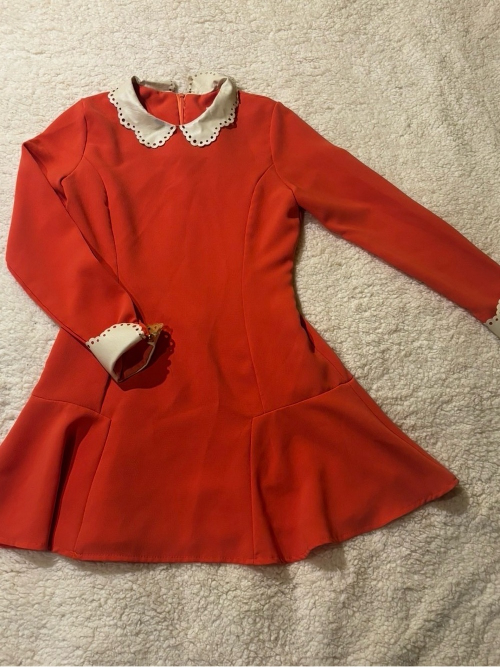 Orange mini Dress with Contrasting Peter Pan Collar0326
